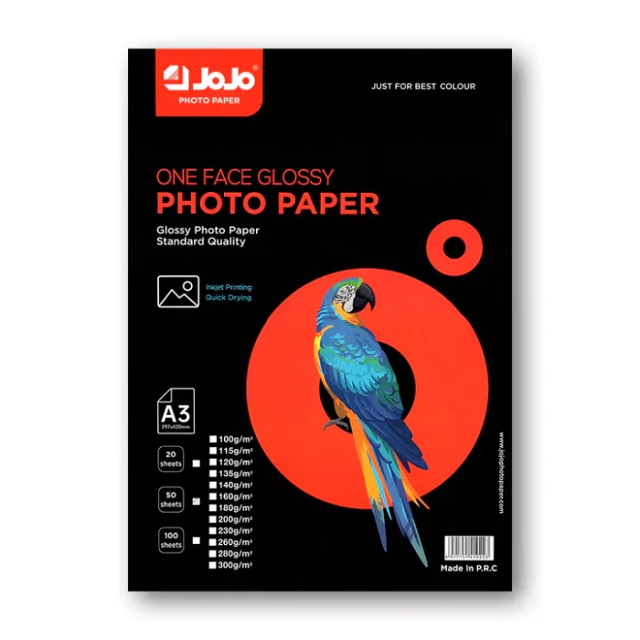 Ֆոտոթուղթ JOJO միակողմանի փայլուն A3 200 գր/մ 50 հատ ||Односторонняя глянцевая фотобумага JOJO A3 200 г/м 50 шт. ||One-sided sparkly photo paper JOJO A3 200 g/m 50 pcs 