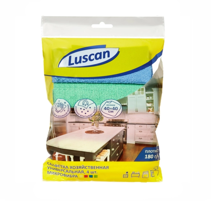 Շոր սեղանի Luscan Microfibre 40x40 սմ 180 գր ||Салфетки хозяйственные Luscan микрофибра 40х40 см 180 г/кв.м 4 штуки в упаковке