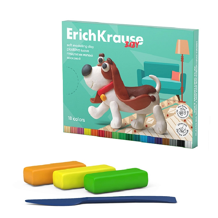 Պլաստիլին փափուկ ErichKrause Baby 18 գույն 234 գ 61329 ||Пластилин мягкий восковой ErichKrause Baby 18 цветов со стеком 234 г 61329 ||Plasticine ErichKrause Baby 18 color 234 g 61329
