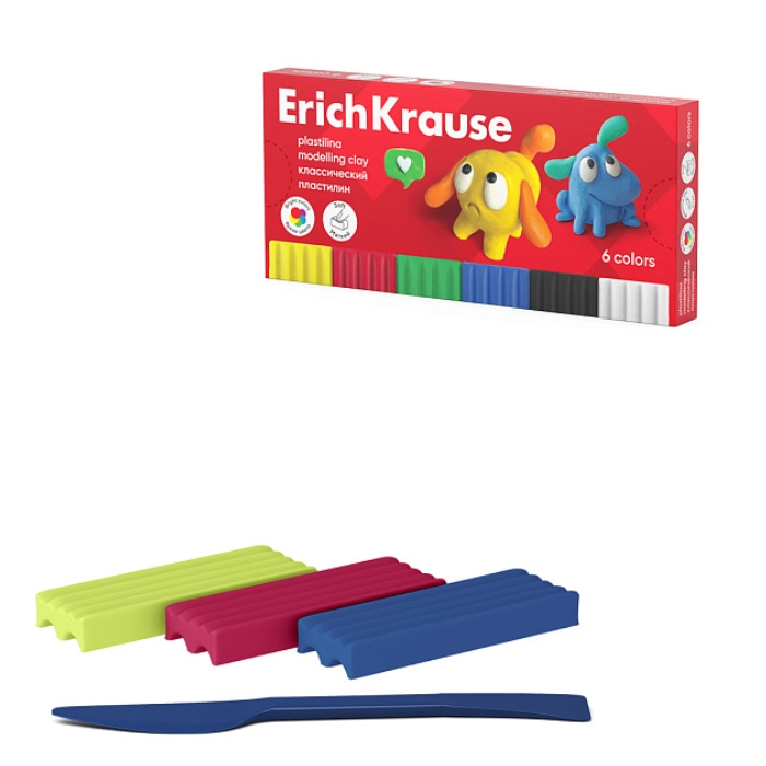 Պլաստիլին ErichKrause 6 գույն 108 գ 61344 ||Пластилин классический ErichKrause 6 цветов 108 г 61344 ||Plasticine ErichKrause 6 color 108 g 61344