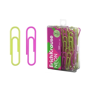 Ամրակ գունավոր ErichKrause Neon 28մմ 100 հատ 62050 ||Скрепки цветные ErichKrause Neon 28мм 100 шт. 62050 ||Paper clips ErichKrause Neon 28mm 100 pcs 62050