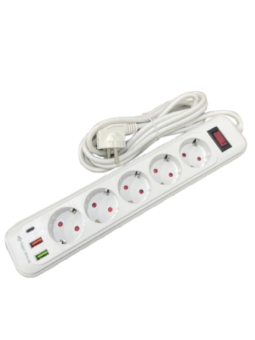 Երկարացման լար 3մ 5տեղ 2USB 1typec SV-12-10 ||Удлинитель 3м 5роз. 2USB 1typec ||Power socket 3m 5socket 2USB 1typec 