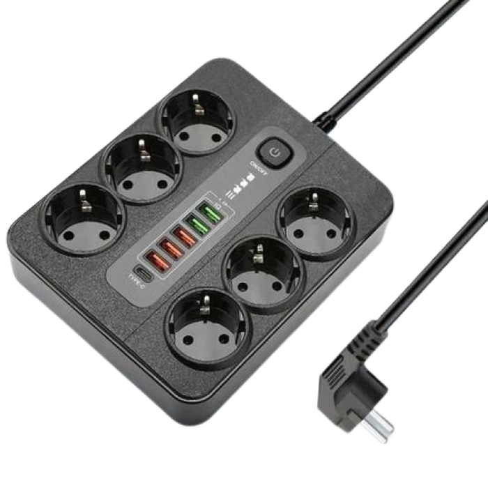 Երկարացման լար 3մ 6տեղ 3USB+2USB IQ 1typec ||Удлинитель сетевой 6 розеток + 3USB + 2USB IQ + Type C, 2м ||Power Socket 6port + 3USB + 2USB IQ + Type C, 2m