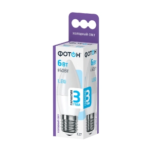 Լամպ Фотон LED E27 6W B35 6500K ||Лампа Фотон LED E27 6W B35 6500K