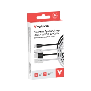 Լար Verbatim Essentials 2 հատ USB-A-ից USB-C (սև և սպիտակ) ||2 кабеля Verbatim Essentials USB-A — USB-C (чёрный и белый) ||Verbatim Essentials Sync & Charge Cable - 18W USB-A to C 2 pk․ Black & White