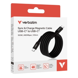 Լար Verbatim Sync & Charge USB-C to USB-C (100Վտ,120սմ) 31863 ||Кабель Verbatim Sync & Charge USB-C - USB-C с индикатором питания (100 Вт, 120 см) ||Verbatim Sync & Charge Magnetic Cable USB-C to USB-C  (100W, 120cm)