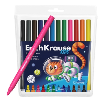 Ֆլոմաստեր ErichKrause Kids Space Animals Super Tip Ultra Washable 12 գույն 61825 