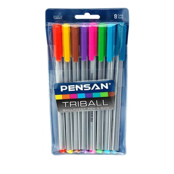 Գունավոր գրիչներ Pensan Triball 1 մմ 8 գույն ||Набор шариковых ручек одноразовых Pensan Triball 8 цветов (толщина линии 1 мм)