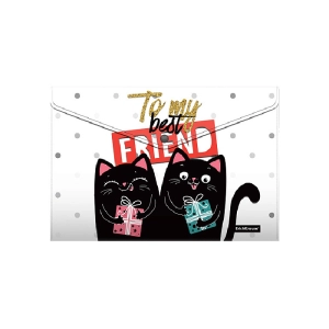 Թղթապանակ կոճակով ErichKrause Feline Friends A4 54903 ||Папка-конверт на кнопке пласт. ErichKrause Feline Friends обшитая с текстильной вставкой A4 54903 ||Envelope folder on the button ErichKrause Feline Friends A4 54903