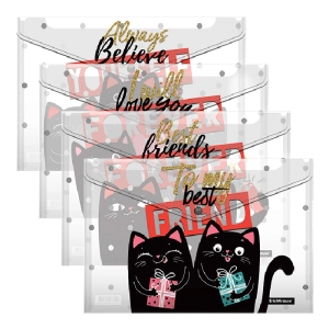 Թղթապանակ կոճակով ErichKrause Feline Friends A4 54903 ||Папка-конверт на кнопке пласт. ErichKrause Feline Friends обшитая с текстильной вставкой A4 54903 ||Envelope folder on the button ErichKrause Feline Friends A4 54903