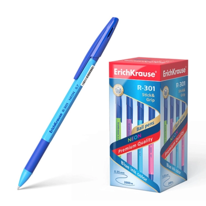 Գրիչ կապույտ գնդիկավոր ErichKrause R-301 Stick&Grip Neon 0.7 42751 ||Ручка шариковая ErichKrause R-301 Stick&Grip Neon 0.7 цвет чернил синий 42751