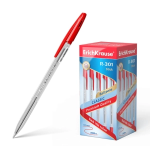 Գրիչ կարմիր գնիդիկավոր ErichKrause R-301 Stick Classic 43186 ||Ручка шариковая ErichKrause R-301 Stick Classic 1.0 цвет чернил красный 43186