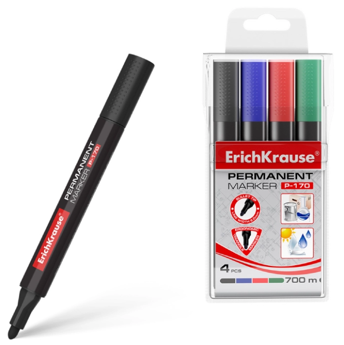 Մարկեր պերմանենտ ErichKrause P-170 4 գույն 2մմ 11797 ||Перманентный маркер ErichKrause P-170 4цветов 2мм 11797 ||Permanent marker ErichKrause P-170 4 colors 2mm 11797