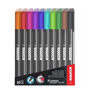 Մարկերների հավաքածու Kores Permament 10 գույն ||Набор маркеров Kores перманентных, 10 шт, 1 мм, черный,