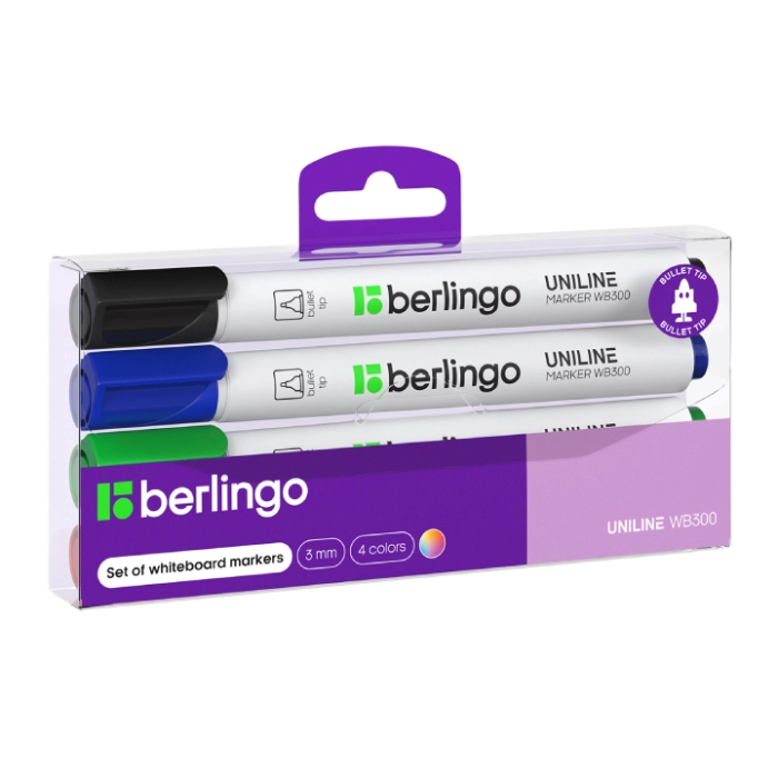 Մարկեր գրատախտակի Berlingo Uniline WB300 4 գույն 3մմ 30509 ||Маркер для доски Berlingo Uniline WB300 4 цветов 3мм 30509 ||Whiteboard marker Berlingo Uniline WB300 4 colors 3mm 30509 