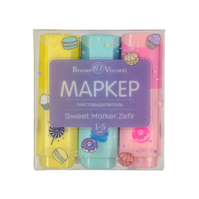 Մարկեր ընդգծող B&V SWEET 3 գույն 1-5մմ 22-0113 ||Текстмаркер B&V SWEET 3 цветов 1-5мм 22-0113 ||Textliner B&V SWEET 3 colors 1-5mm 22-0113