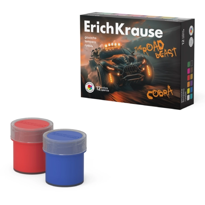 Գուաշ ErichKrause Road Beast 12 գույն 20մլ 62981 ||Гуашь ErichKrause Road Beast 12 цветов 20мл 62981 ||Gouache ErichKrause Road Beast 12 colors 20ml 62981 