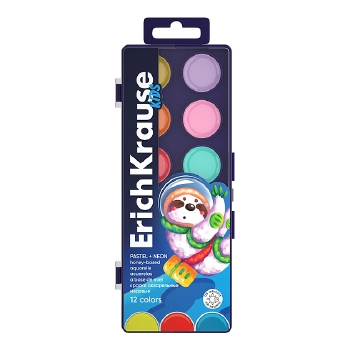 Ջրաներկ ErichKrause Kids Space Animals Neon+Pastel 12 գույն 61364 