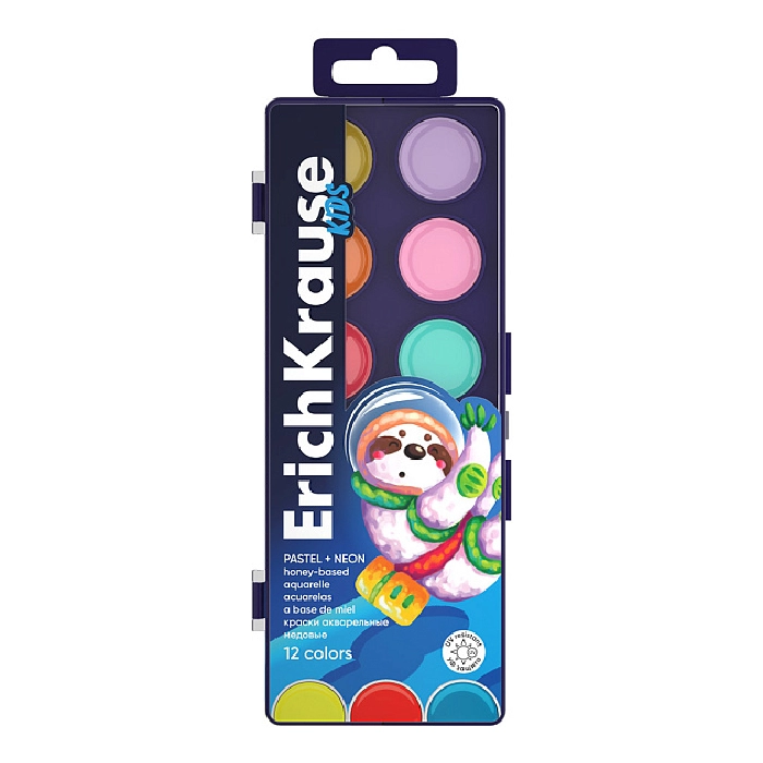 Ջրաներկ ErichKrause Kids Space Animals Neon+Pastel 12 գույն 61364 ||Краски акварельные ErichKrause Kids Space Animals Neon+Pastel медовые 12 цвета 61364 ||Watercolor paints ErichKrause Kids Space Animals Neon+Pastel honey 12 colors 61364