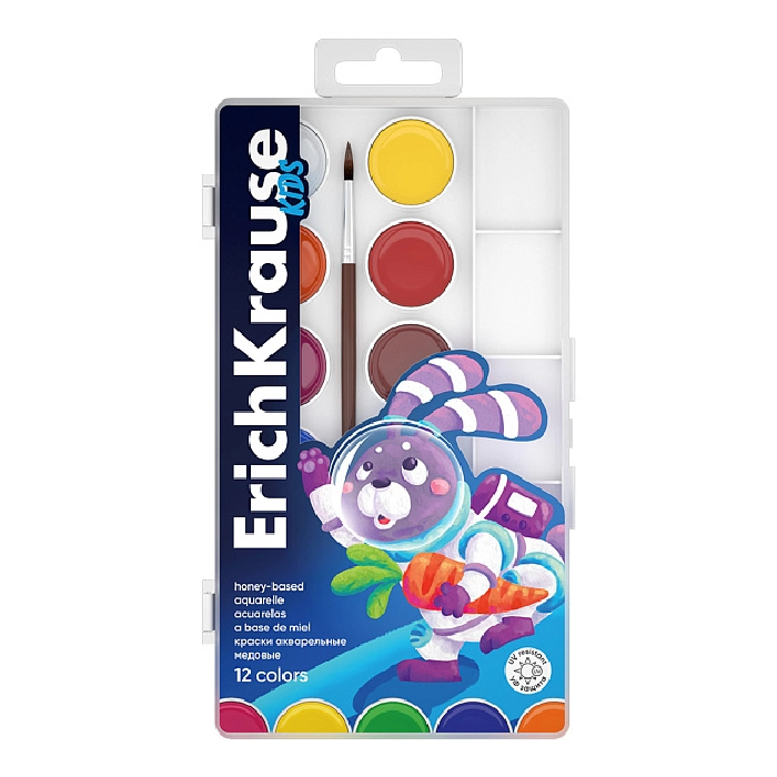 Ջրաներկ ErichKrause Kids Space Animals 12 գույն 61363 ||Краски акварельные Kids Space Animals медовые 12 цвета 61363 ||Watercolor paints ErichKrause Kids Space Animals honey 12 colors 61363