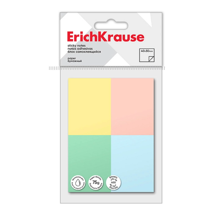 Թուղթ նշումի ինքնակպչուն ErichKrause 40х50մմ 4 գույն 400 թերթ 61711 ||Самоклеящаяся бумажная заметка ErichKrause 40х50мм 4 цвета 400 листов 61711 ||Sticky notes ErichKrause 40х50mm 4 colors 400 sheets 61711