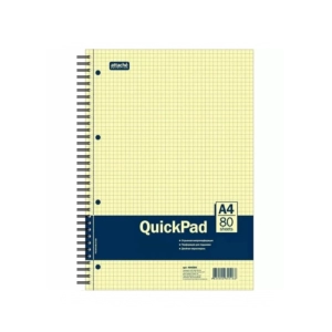 Նոթատետր վանդակավոր Attache Selection Quickpad A4 զսպանակով 80 թերթ ||Бизнес-тетрадь Attache Selection А4 80 листов желтая в клетку на спирали 220х298 мм